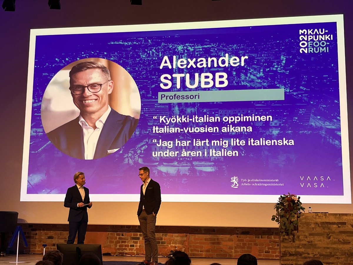 Kansallinen Kaupunkifoorumi Vaasassa.   Kansainvälinen yhteistyö - perusta Suomen ja Suomen kaupunkien tulevaisuudelle. Alustajina Pekka Haavisto sekä Aleksander Stubb👍.
