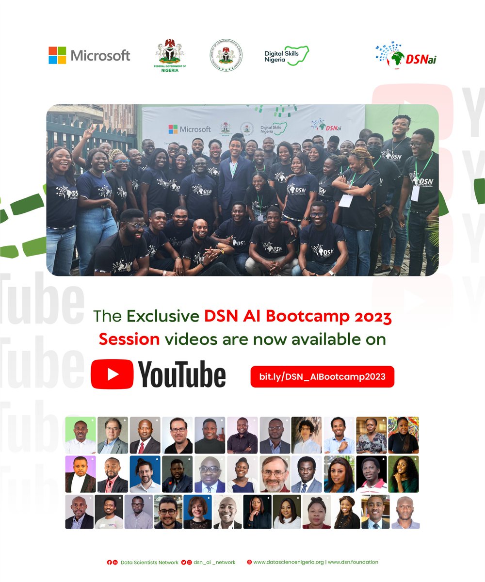 Exciting News! Did you miss out on the @dsn_ai_network AI Bootcamp 2023 edition or simply want to revisit the sessions, we have fantastic news for you? DSN AI Bootcamp 2023 Session Videos are now available! We're thrilled to announce that the eagerly awaited session videos