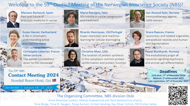 📢Registration for the 59th Contact Meeting of the NBS (Vintermøtet) is open! Sign up here: biokjemisk.no/contact-meetin… Deadlines: Early bird: November 17. Abstracts: December 1. Venue Storefjell Resort Hotel. Date: January 18-21, 2024. @SimonsenAnne @KnVelsrud @kschink @NbsOslo ⛷️