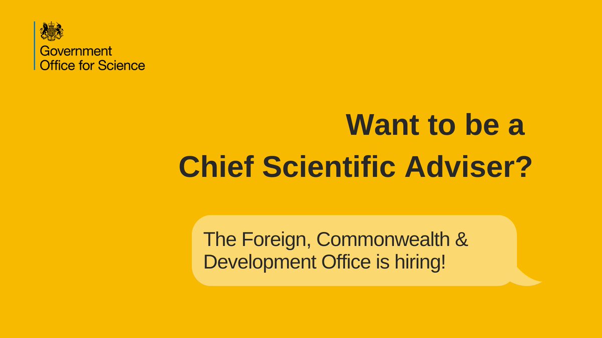 Government Office for Science (@uksciencechief) on Twitter photo .<a href="/FCDOGovUK/">Foreign, Commonwealth & Development Office</a> are looking for a new Chief Scientific Adviser to help them harness the power of research, evidence, expertise and science diplomacy to support the UK becoming a leading science power globally. More information about this exciting role here: civilservicejobs.service.gov.uk/csr/jobs.cgi?j… .<a href="/FCDOGovUK/">Foreign, Commonwealth & Development Office</a> are looking for a new Chief Scientific Adviser to help them harness the power of research, evidence, expertise and science diplomacy to support the UK becoming a leading science power globally. More information about this exciting role here: civilservicejobs.service.gov.uk/csr/jobs.cgi?j…
