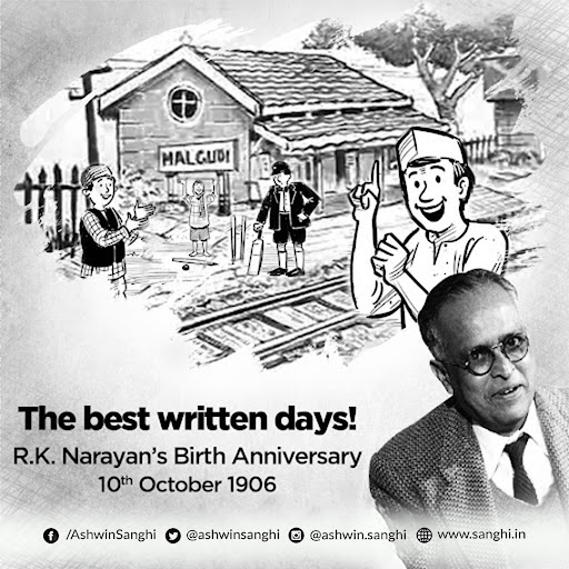 ashwinsanghi's tweet image. Remembering the literary genius #RKNarayan on his birth anniversary. His timeless stories continue to enchant readers worldwide. #MalgudiDays #TheGuide #SwamiAndFriends