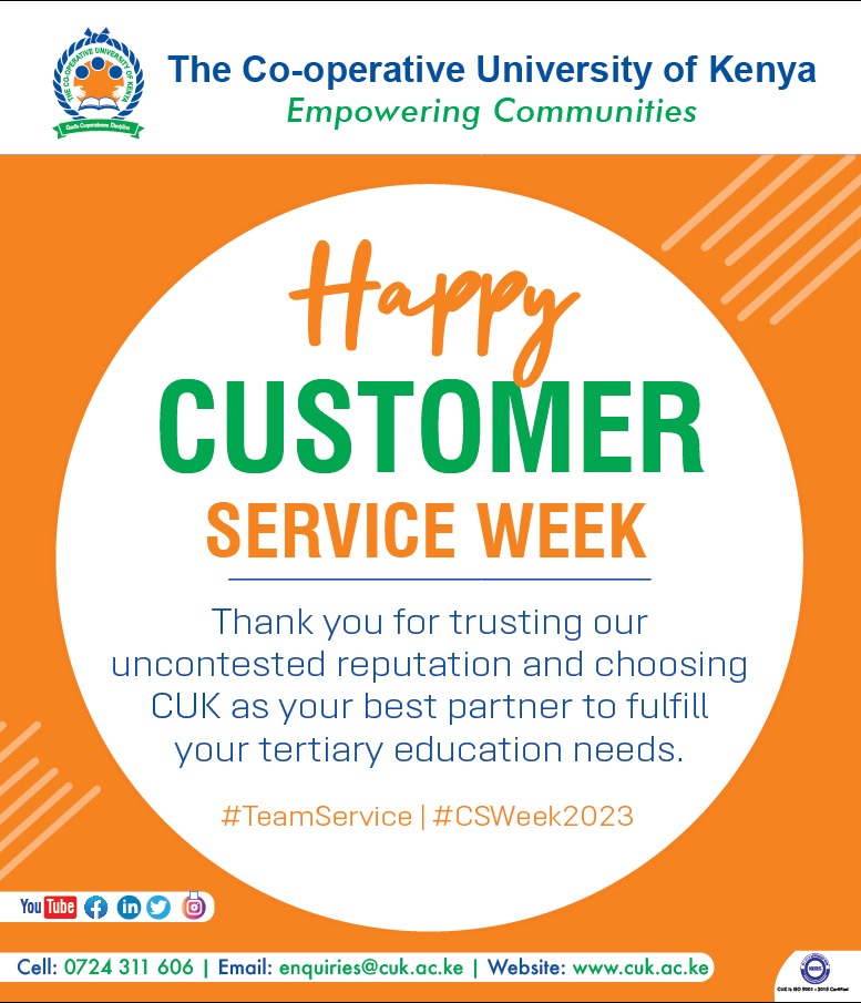 CoopVarsityKE's tweet image. Thank you for trusting our #uncontested reputation and choosing CUK as your best #partner to fulfill your tertiary #education needs.

#ScalingBeyondCustomerExpectations! | #CUKRising

#TeamService | #CSWeek2023