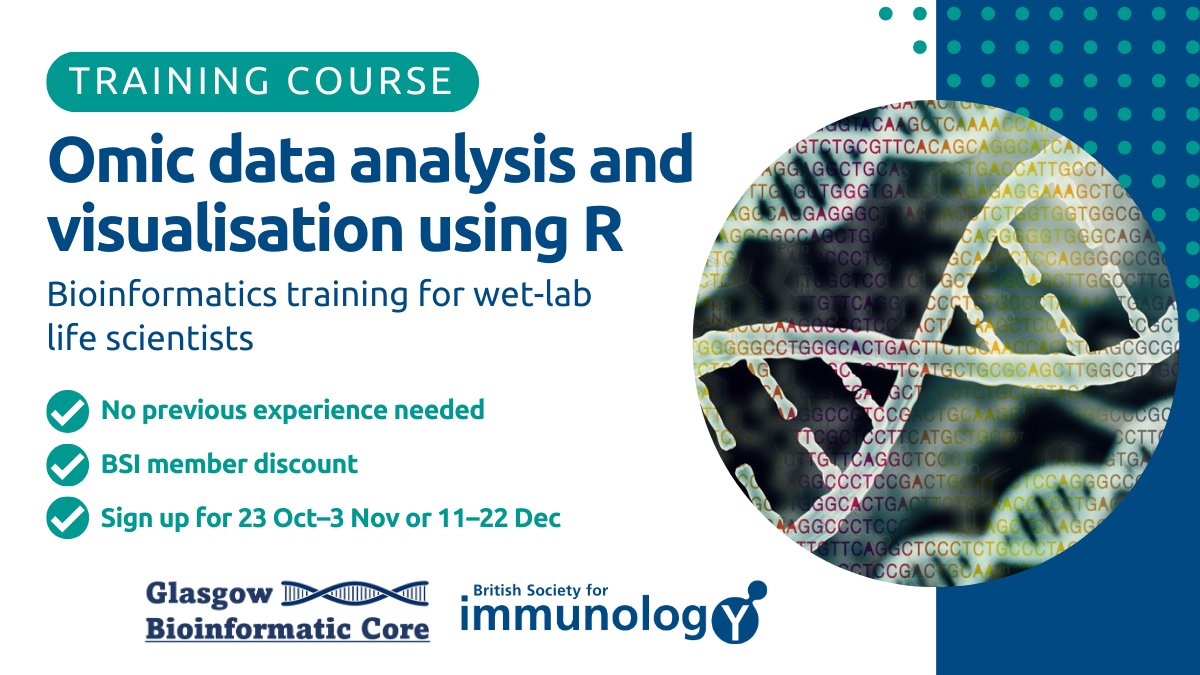 britsocimm's tweet image. Fantastic #training opportunity: #bioinformatics for #WetLab life scientists 🧬🖥️

Perfect if you have no experience in bioinformatics or #coding &amp;amp; work in #immunology 👉bit.ly/3L2W0fs 

🔜Starting on Monday 23 Oct, 10 practical sessions online!