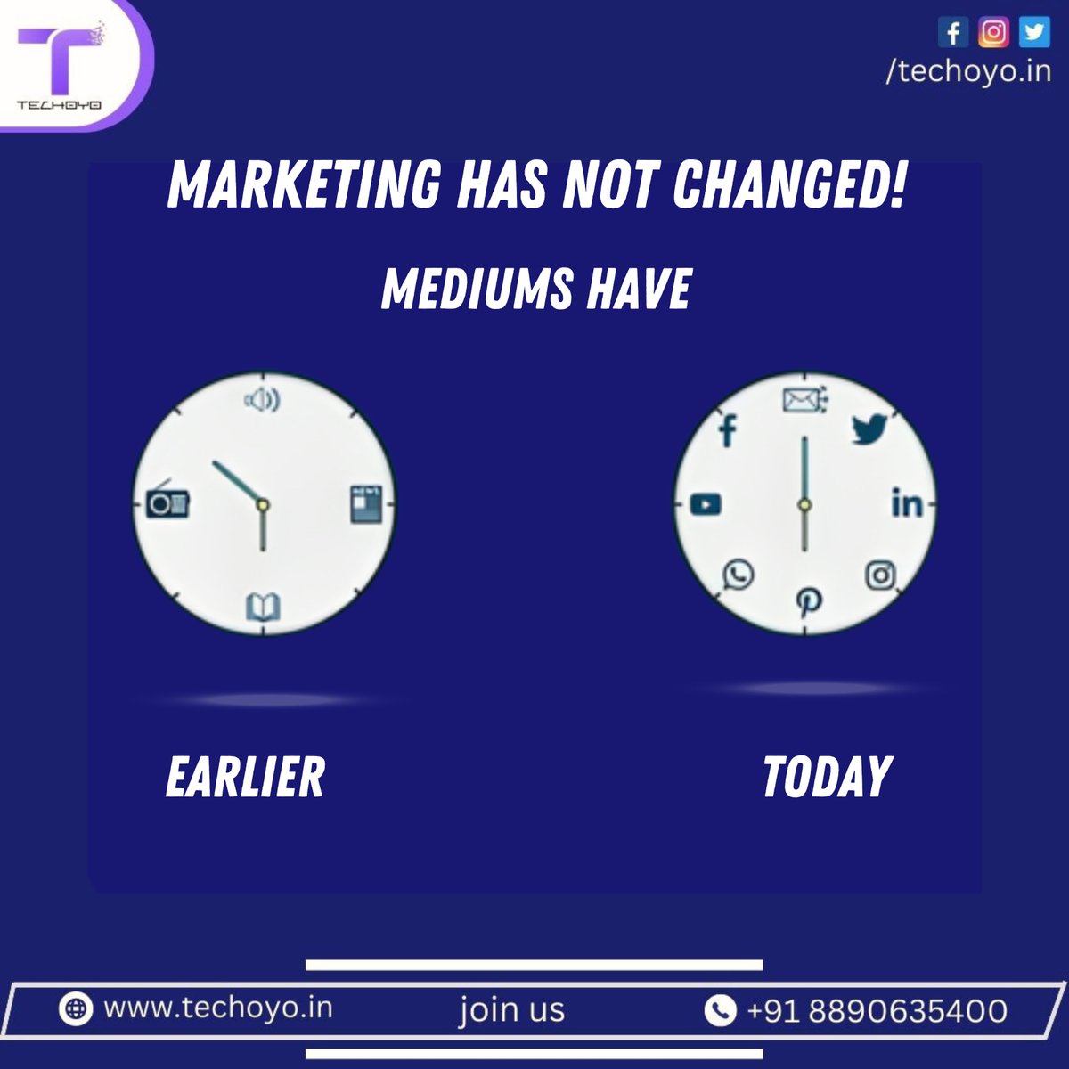 TechoyoIn's tweet image. 🚀 Marketing has evolved! From traditional gatherings and announcements to the world of social media, the game has changed. TECHOYO keeps you on the cutting edge! 🌐✨ #MarketingEvolution #TECHOYODigitalMagic #stayconnected 

📞  +91 8890 635 400 🌐techoyo.in
