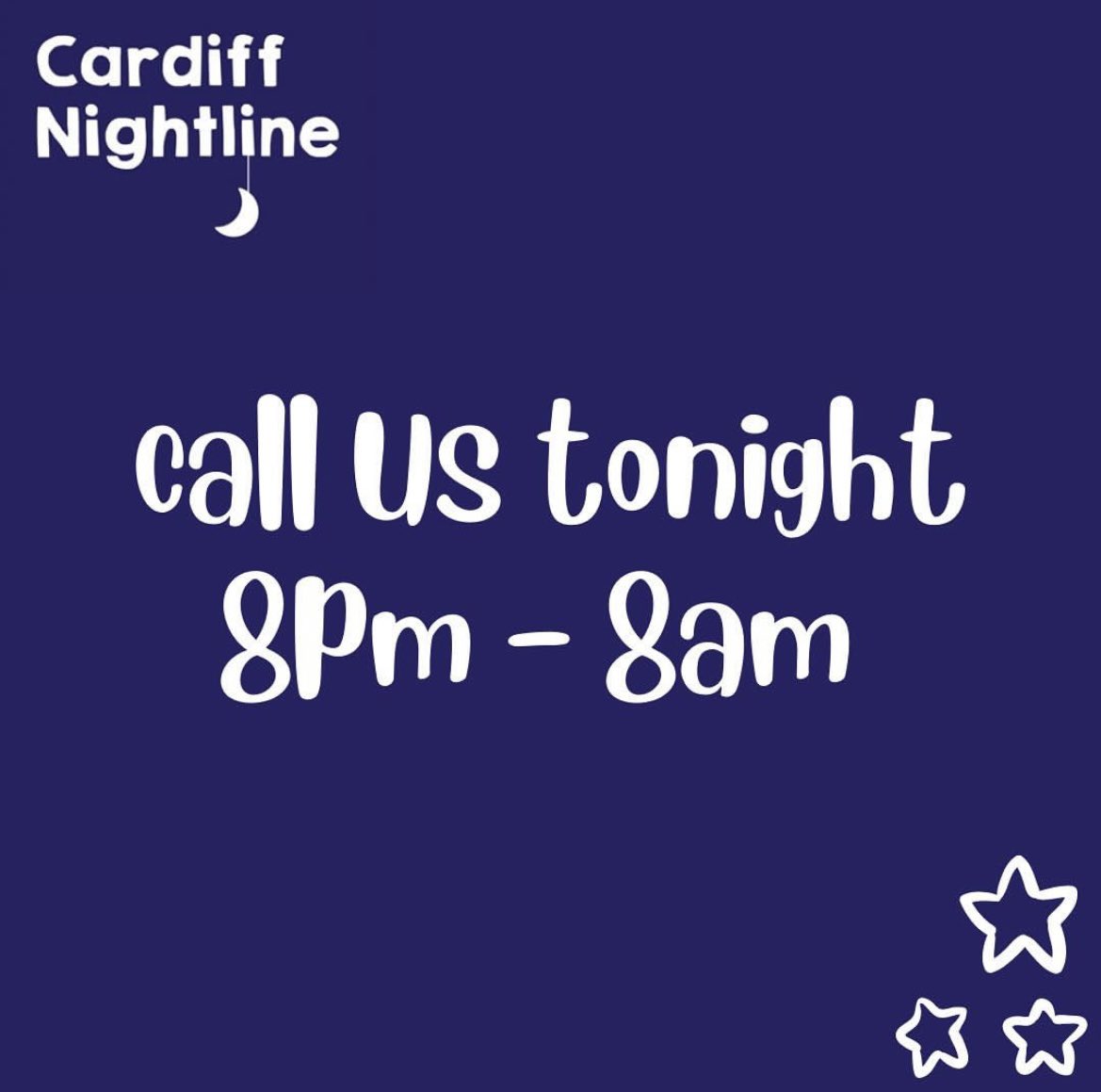 We are open🎉
Call us anytime tonight between 8pm-8am on 02920 870555
Our private messenger service is available from 8pm-12am at cardiff.nightline.ac.uk
We are here to listen, not to lecture