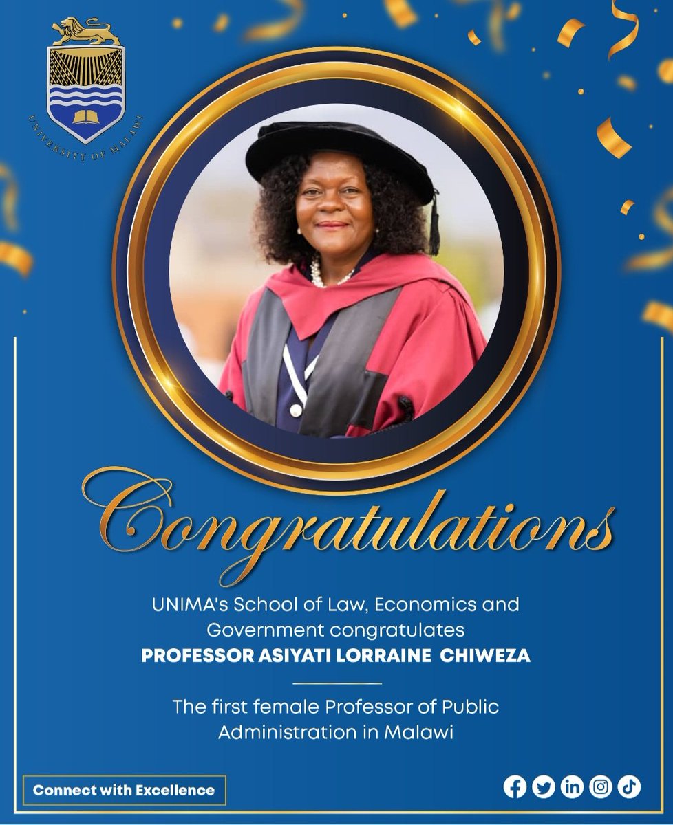 Congratulations our own Professor <a href="/AsiyatiC/">Asiyati Lorraine Chiweza</a> from <a href="/pasdept_UNIMA/">Political &Administrative Studies Department UNIMA</a> Wishing you all the best. <a href="/society_pas/">PAS Society</a> <a href="/unima_official/">University of Malawi (UNIMA)</a> <a href="/danbanik/">Dan Banik</a> <a href="/doro_tembo/">Dorothy Tembo</a> <a href="/Gowokani11/">Gowo</a> <a href="/ProfBChinsinga/">Prof. Blessings Chinsinga</a> <a href="/tiyesere13398/">Tiyesere Chikapa</a>