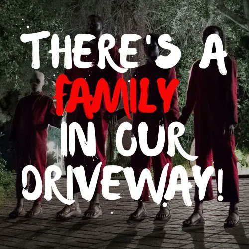 TheHorrorProje1's tweet photo. Quote of the day:-
Jason Wilson: There's a Family in our driveway!
Us (2019).
https://t.co/Z0ZsrMhoAZ
#Us
#UsFilm
#Podnation
#FilmPodcast
#Horror
#HorrorCommunity
#HorrorFamily
#SpookySeason https://t.co/FYT3f0V64C