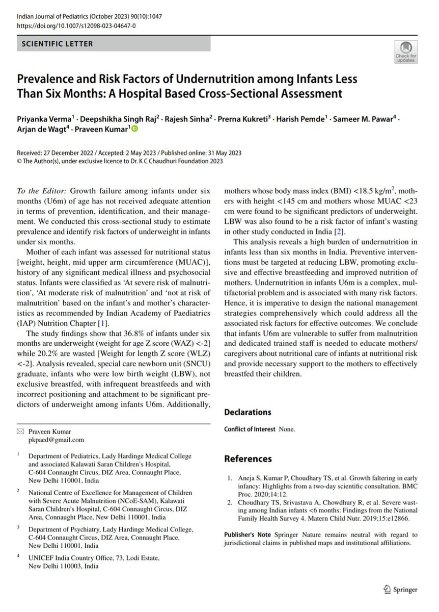 The study reveals a high burden of undernutrition in infants &lt;6m in India. A national management strategy comprehensively, which could address all the associated risk factors such as LBW, infants and maternal nutrition, and health, is important for effective outcomes.