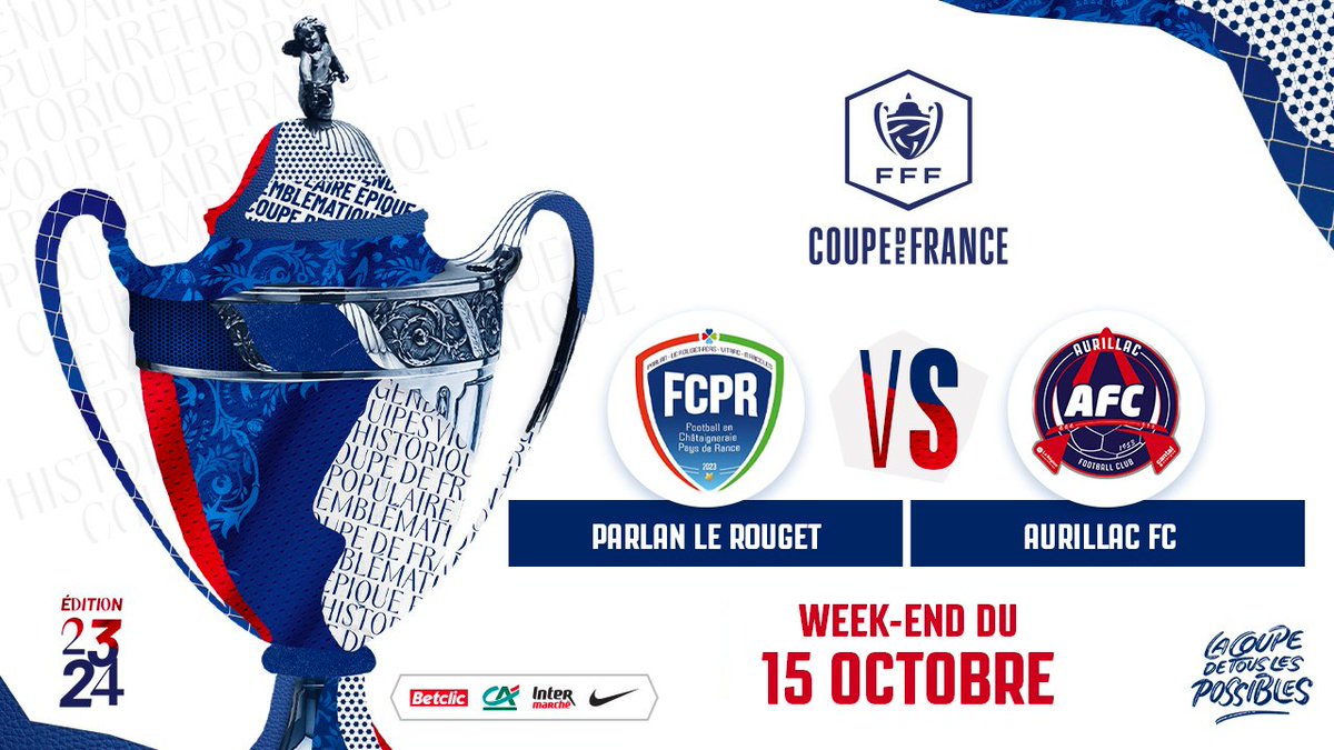AurillacFC's tweet photo. Les tirages au sort des Coupes de France (Masculine et Féminine) ont eu lieu et ont désigné Parlan Le Rouget pour notre équipe fanion, et MYF Bessay pour nos filles 🔴🔵

#ForzAFC #CoupedeFranceFéminine #CoupeDeFrance https://t.co/vG9h9OzMIL