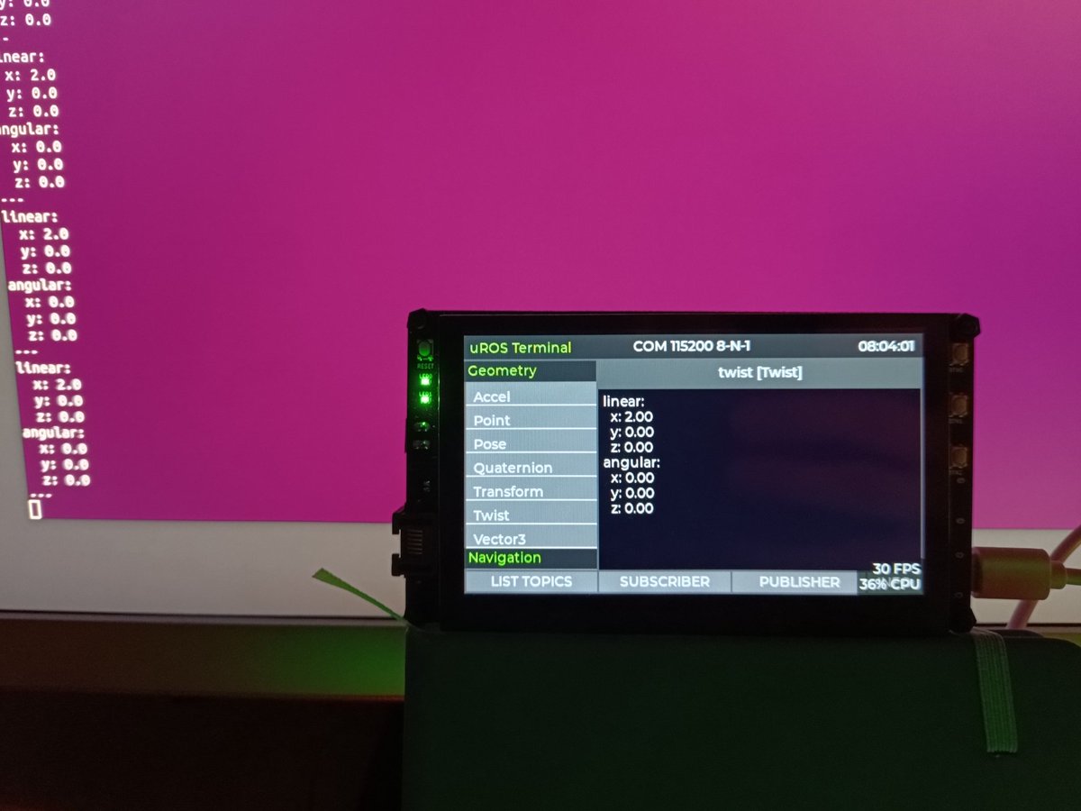 NotBlackMagic1's tweet image. Backend, micro-ROS, is now working as well! You can now select a Topic Type from the list on the left and subscribe to it giving the desired Topic Name. All dynamically! The topics message content is then displayed in the main screen
#ros #ros2 #microros #robotics #gui #lvgl