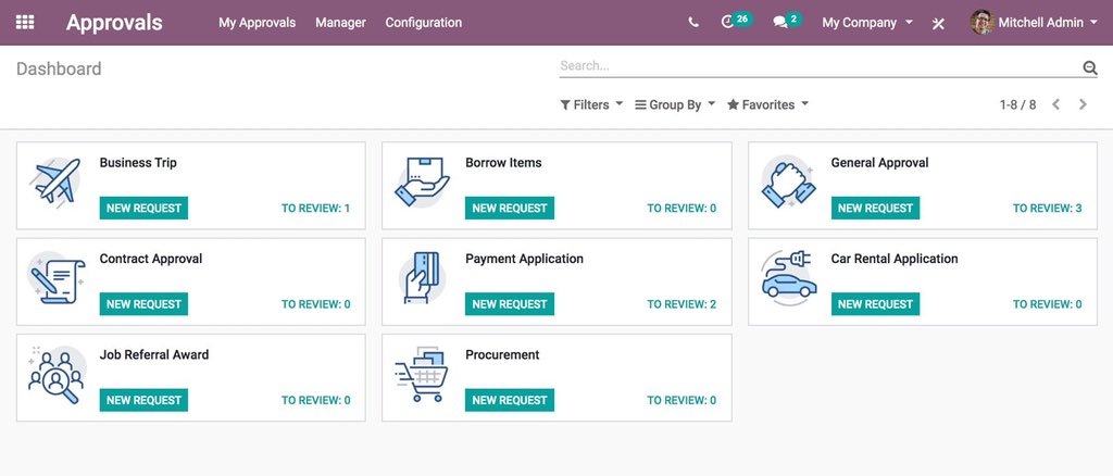 BiznessTool's tweet image. Exploring the powerful Online Approvals Management feature from @Odoo—a game-changer for businesses. Effortlessly handle employee requests, tailor approval types, and enhance workflow efficiency, all within a unified platform. And it&apos;s absolutely free with unlimited user access!
