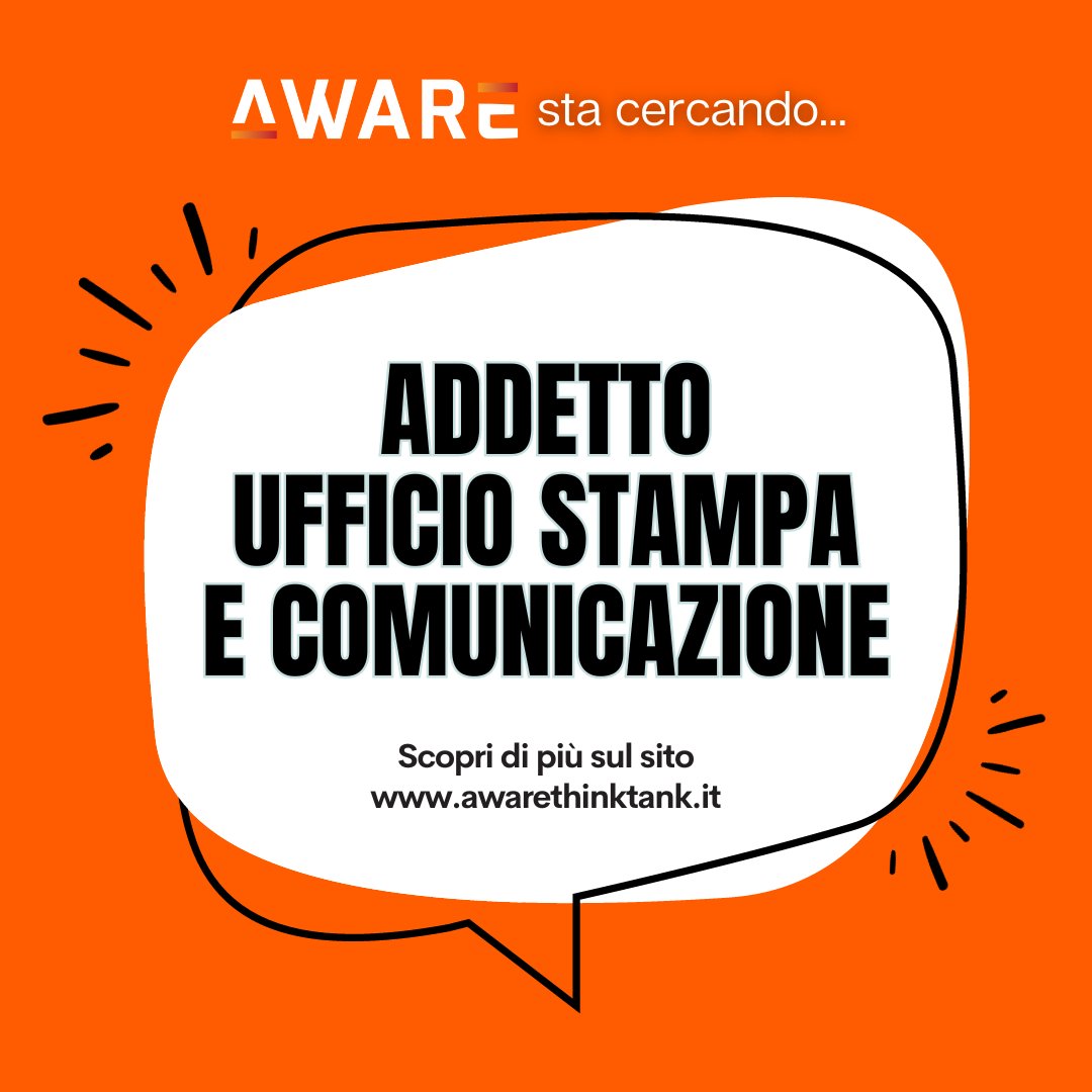 🔎AWARE cerca...
ADDETTO/A UFFICIO STAMPA E COMUNICAZIONE📰

La risorsa si occuperà di monitorare le attività dei più importanti #media nazionali e selezionare gli articoli più interessanti per la #rassegnastampa di AWARE!

Invia qui la tua candidatura!👇
awarepec.com/collabora-con-…