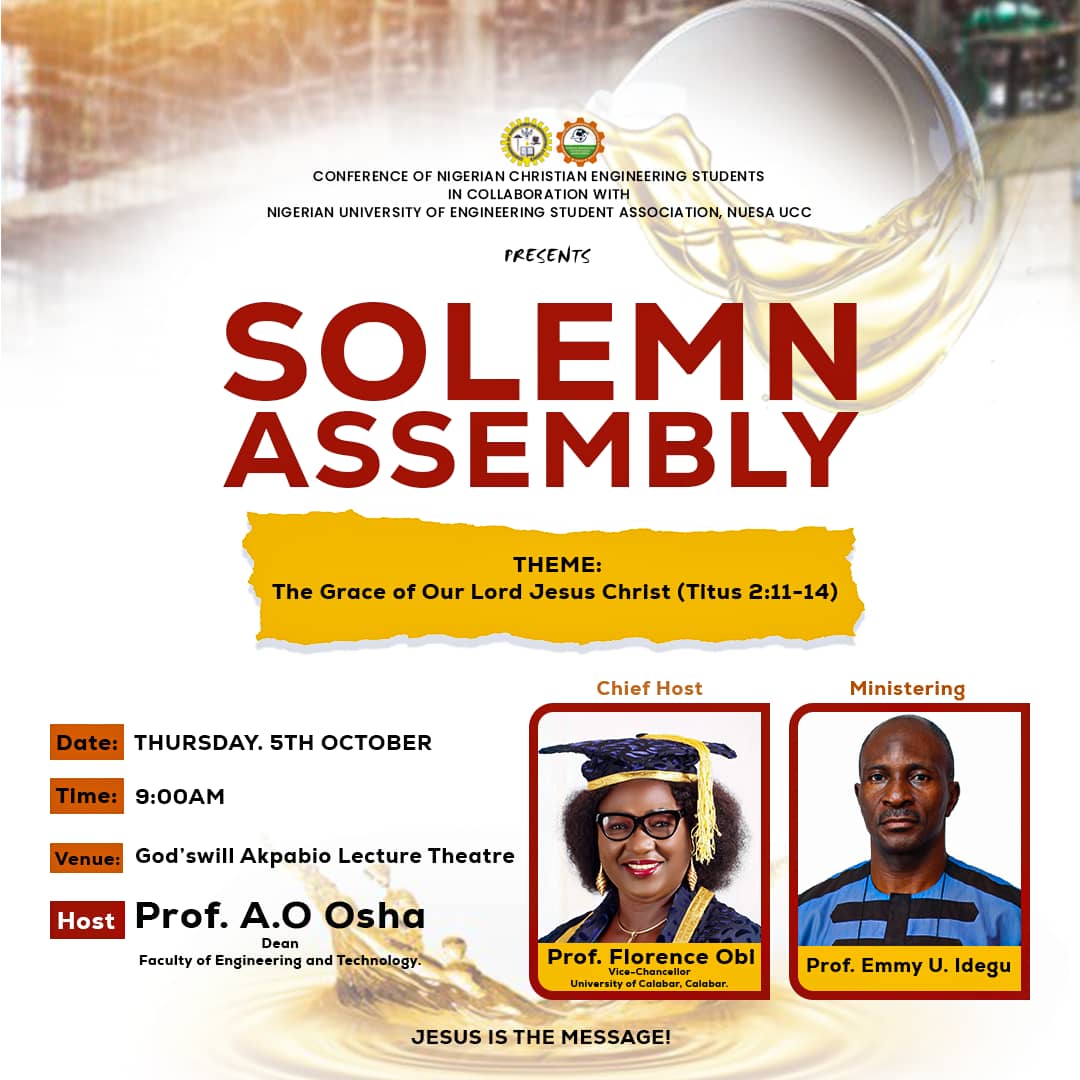 You may want to join force with God's Servant in the place of prayer. Let God arise over this "Solemn Assembly" for his glory 🙏🏾

More grace, Daddy, Rev'd Prof. Emmy Idegu 💪🏾

@Unical