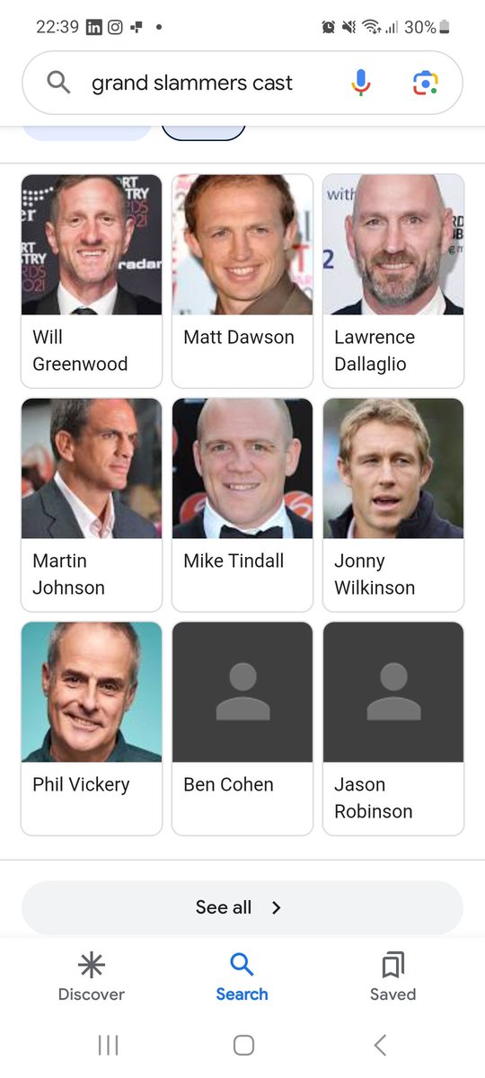 Really enjoyed #grandslammers - must see TV.  
Bit surprised <a href="/Google/">Google</a> couldn't find photos for Ben and <a href="/Jason15Robinson/">Jason Robinson</a> - and did they use a pic of <a href="/philvickerytv/">Phil Vickery</a> because they think he is prettier than his rugby world cup winning namesake <a href="/dallaglio8/">Lawrence Dallaglio</a>? 😉