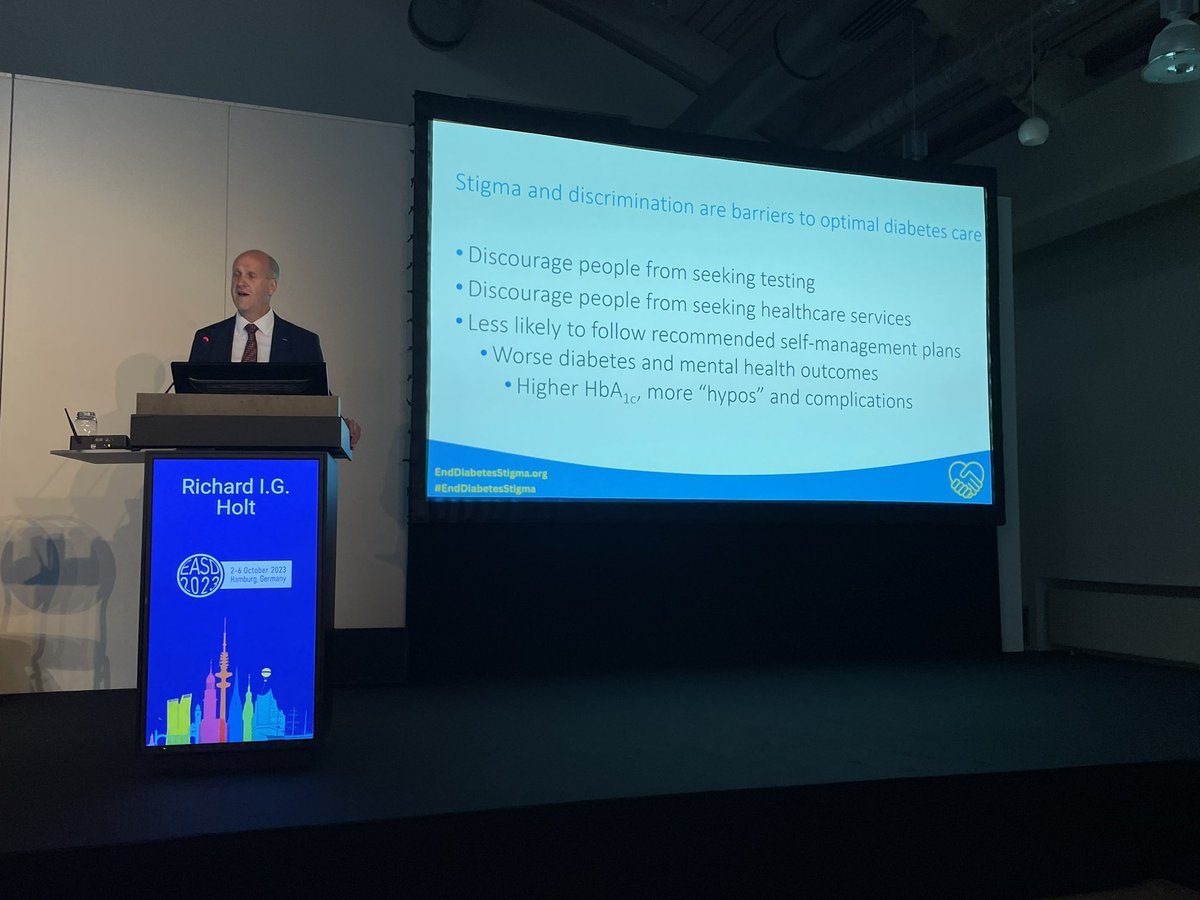 Why should health professionals care about #diabetes stigma and discrimination? -Richard I.G. Holt

‘Stigma is a barrier to diabetes care’
‘HCP can magnify stigma with bias and jugement’

#EASD2023 #dedoc°voices
#NothingAboutUsWithoutUs #PayItForward #EndDiabetesStigma