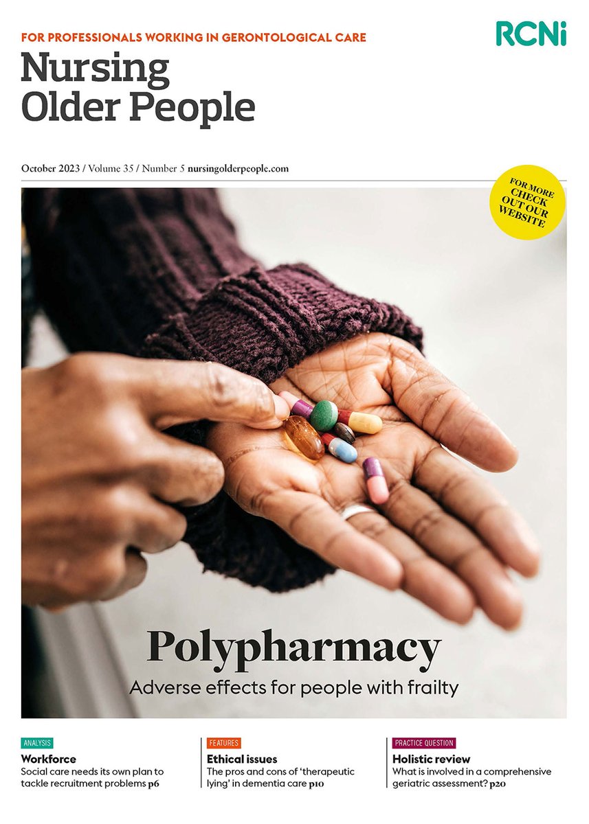 My highlights of the October issue of Nursing Older People include part 1 of <a href="/Chatburn8Sue/">Sue Lyne 💙</a> CPD on frailty and polypharmacy, and a practice question on what's involved in comprehensive geriatric assessment <a href="/Nicole3dwards/">Nicole Edwards</a> Lots more inside! journals.rcni.com/toc/nop/35/5