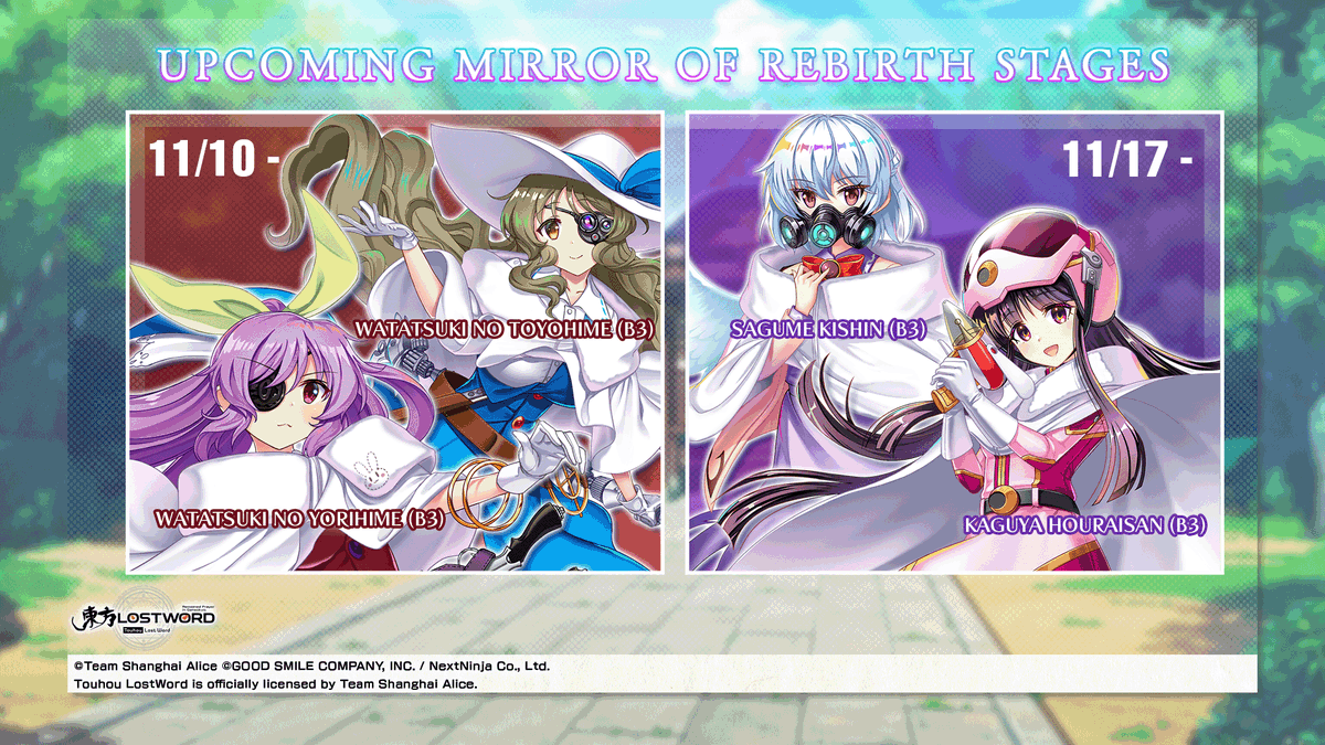 touhouLW_Global's tweet photo. Hi friends,

We've got a bunch of Fantasy Rebirth info to share with you!🤍

Check out the images below to see the new Fantasy Rebirth Costumes, 2.0 Enhancements, &amp; Mirror of Rebirth Stages for October and beyond!👘

Planning to unlock any of them?🔓

#touhouLW https://t.co/1I02QMpaHc