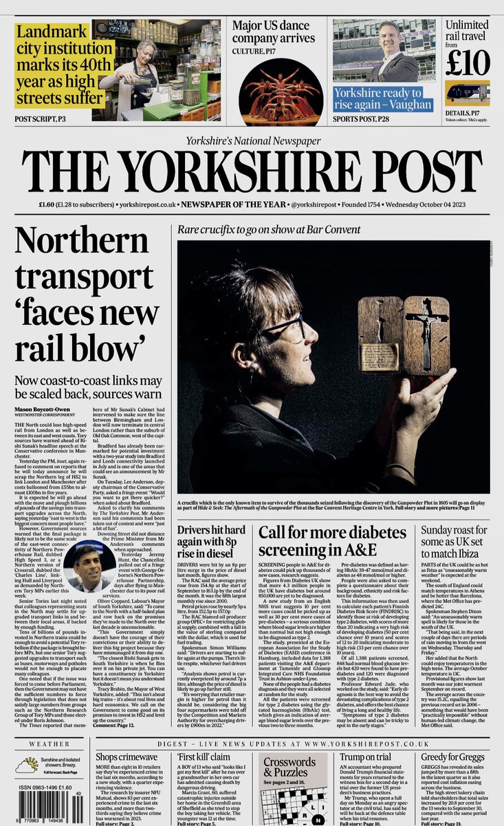 snapperjim's tweet photo. Today’s #YorkshirePost with cracking coverage from #BarConvent #York @barconventyork new display of the only known item a #Crucifix belonged to York #Priest that survived the raids on Catholic properties following the #Gunpowder Plot @YPinPictures #Yorkshire @JayMitchinson https://t.co/aB9nA5Y3vR