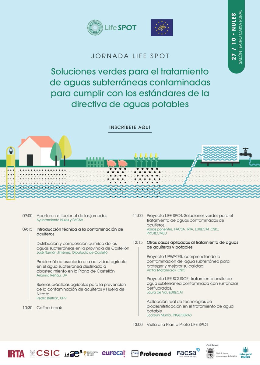 UPV_FacsaFovasa's tweet photo. Os presentamos🔊 las jornadas LIFE SPOT sobre soluciones verdes para el tratamiento de #aguas subterráneas✅🔝💧🤩

Os dejamos aquí el link para la inscripción:
https://t.co/oeNNuLoPAC https://t.co/7O6xQIdSwu