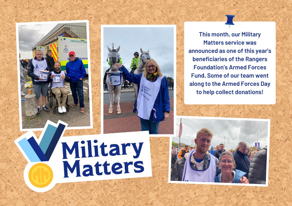 Last month, Military Matters was named one of the <a href="/RFC_Charity/">Rangers Charity Foundation</a> Armed Forces Fund beneficiaries! Some of the team went along to Armed Forces Day to help collect donations from generous fans. The funds will help support members of the Armed Forces community into housing 🏡