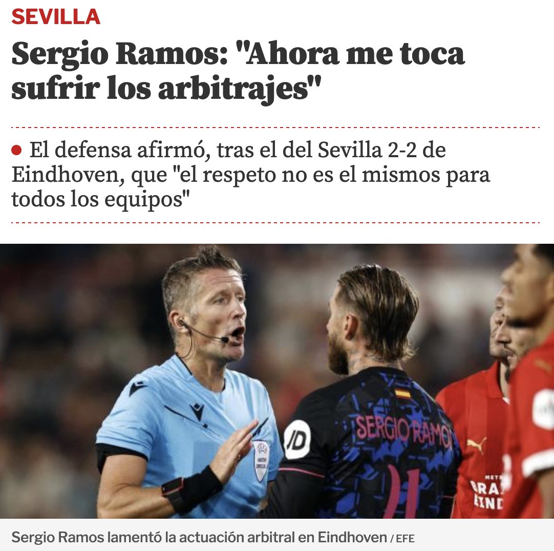 Sergio Ramos no se ha dado cuenta por su inteligencia pero ha dicho que llevaba 16 años siendo beneficiado por los árbitros.