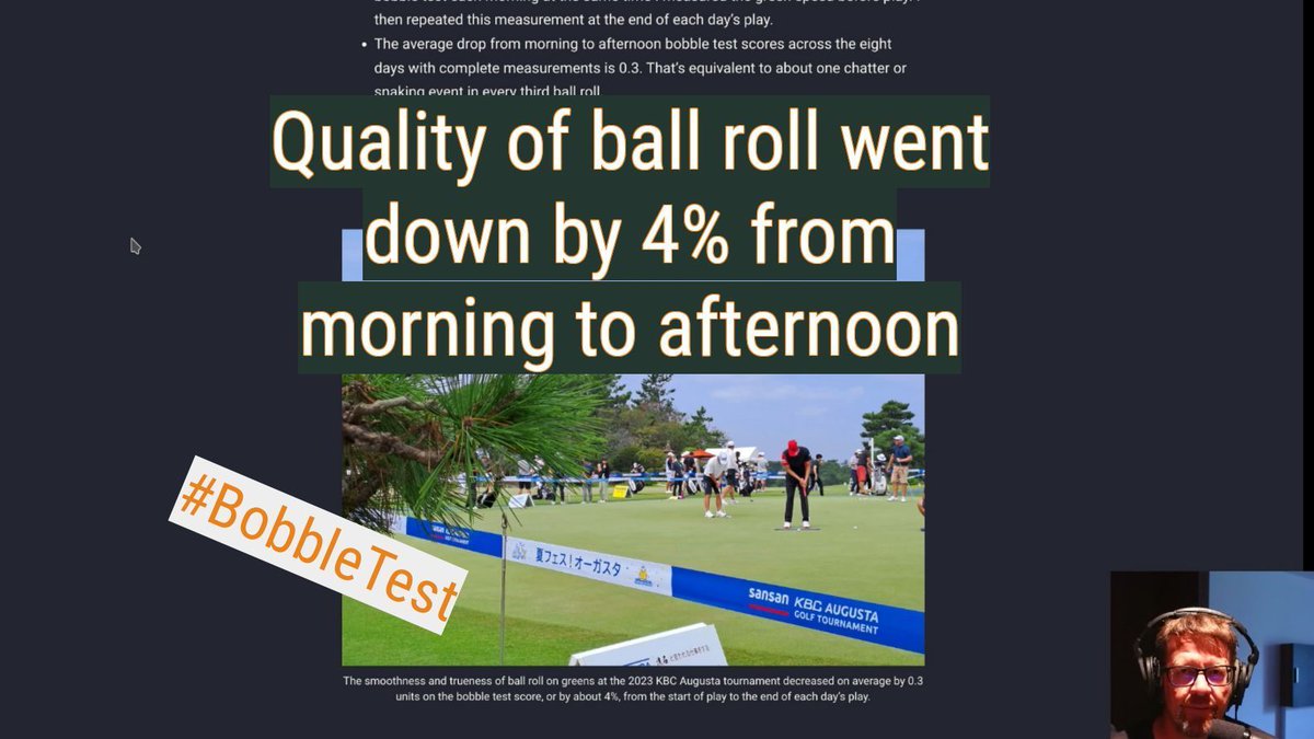 micahwoodsturf's tweet photo. New #ATC2x episode
Watch: https://t.co/rZVew3U4Ge
Listen: https://t.co/Yptl5c6Fu8
I explain how the #BobbleTest score decreased by 4% from measurements made before play to measurements made after play. Still a lot more to learn about this @Carl_Schimenti https://t.co/1Eybn3fNFH