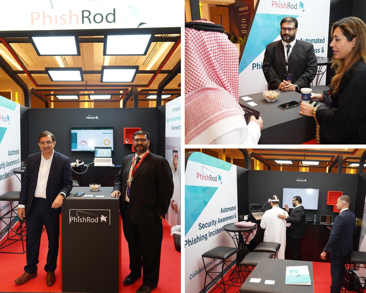 CyberKnightME's tweet photo. We thank @PhishRod_co  for their invaluable collaboration and participation at #MENAISC by @VirtuPortMEA  with #CyberKnight. #cyberattacks #Cybersecurity #ZeroTrust #ThinkZeroTrust #Phishrod #PhishingSimulation #StopPhishingAttacks #EmailPhishing #MENAISC2023 #VirtuPort https://t.co/DqVWFNUXaQ