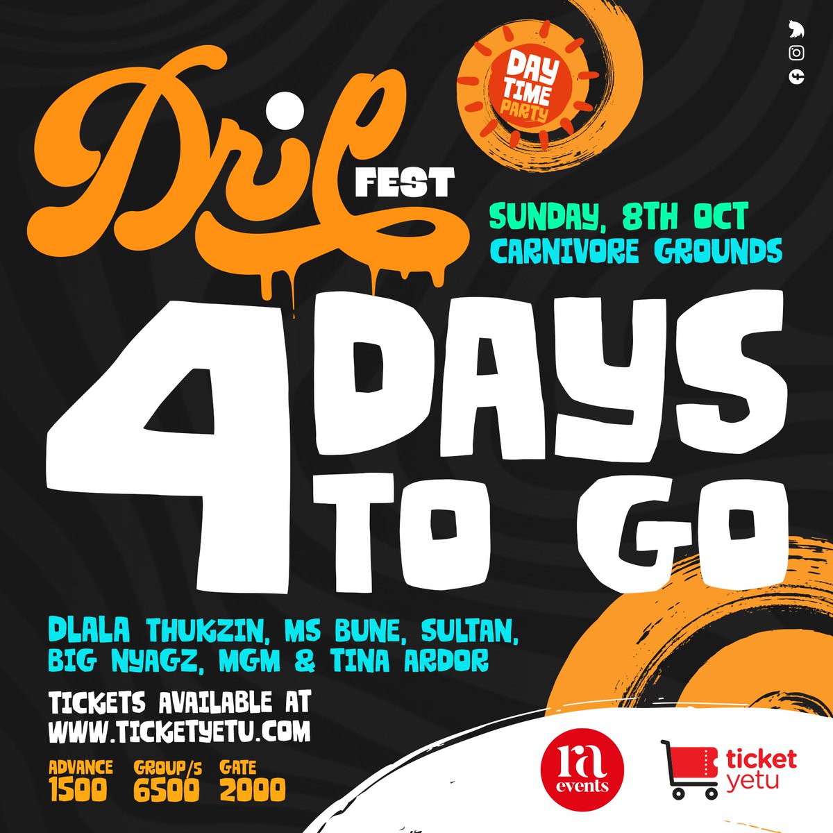 DripFestKE's tweet photo. Four days left until the big event! 🥳🎉
 Don't miss out on the most epic event of the year..Grab your tickets now by clicking this link:https://t.co/okoo0j1fDs and let's make memories together💧
#DripFestKE
#dlalathukzininkenya 
#radioafricaevents https://t.co/l9AG23pY5N