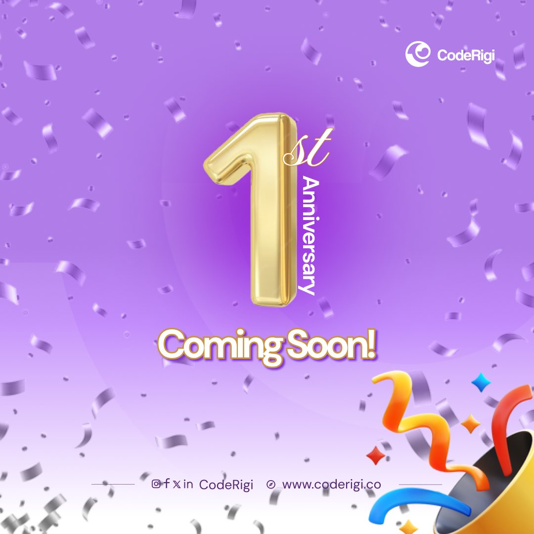 coderigi_'s tweet image. Hurray! 
Our one-year anniversary is just around the corner. 

Stay tuned for exciting updates and special giveaways!

#CodeRigi #CodeRigiAtOne #OneYearAnniversary #FirstAnniversary