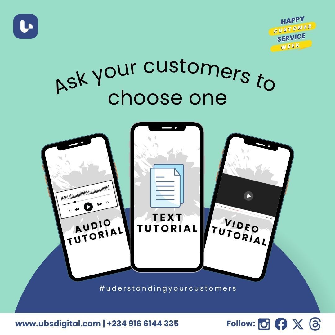 ubs_digital's tweet image. Ask your customers to choose. Audio, Text, or Video tutorial? 
.
#ubsdigital #audiotutorial #texttutorial #videotutorial #customervideo #salestips #livevideo #customerserviceweek2023 #productvideo #productmanual