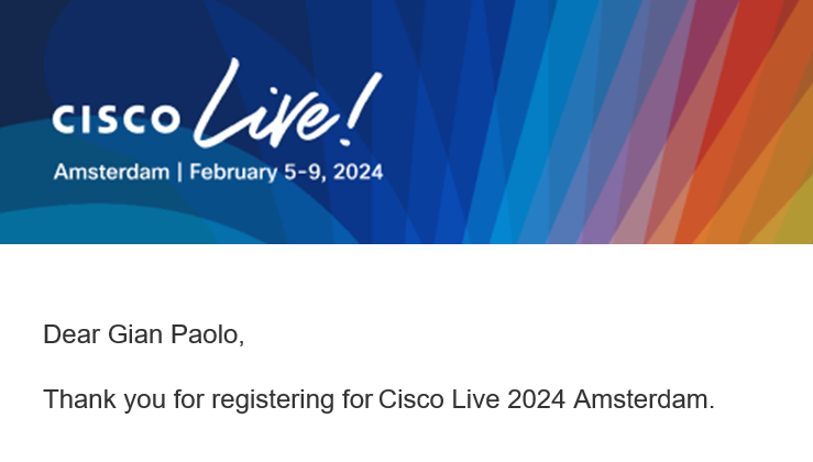 gp_ifconfig's tweet photo. See you in Amsterdam!
#ciscolive #cleur #netvet
#ccie #ciscoinsider #ciscochampion https://t.co/CU59FK6Grp