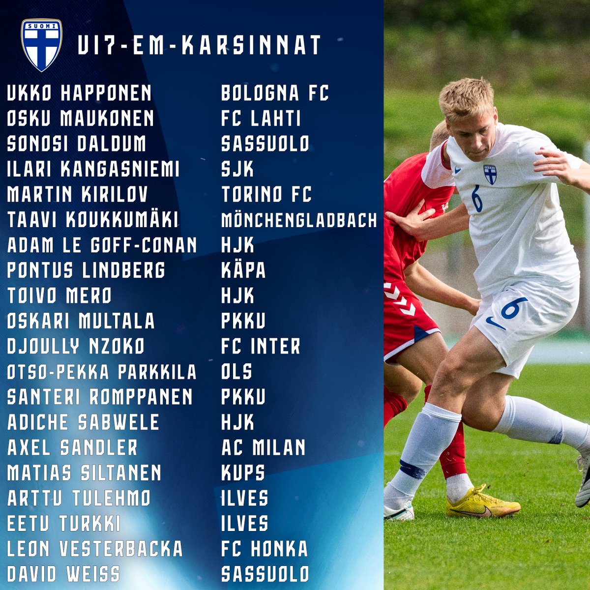 Huuhkajat's tweet photo. U17-pojat nimetty EM-karsintaturnaukseen! 🦉

#Minihuuhkajat pelaa karsintojen 3-lohkossa - kaksi parasta joukkuetta sekä karsintojen viisi parasta lohkokolmosta etenevät EM-jatkokarsintoihin. Lue lisää uutisesta! ⤵️

https://t.co/lB6EsS8aUB https://t.co/E5cKy6frPf