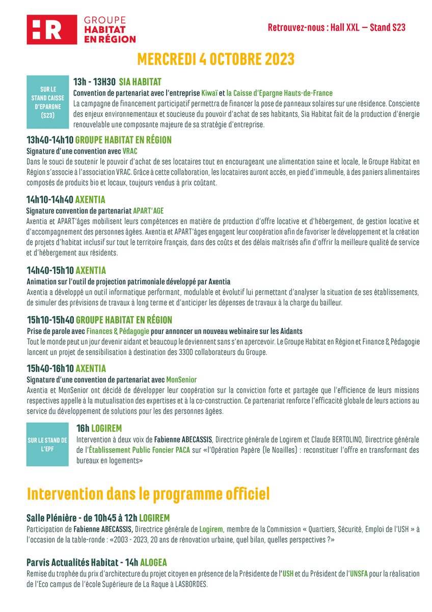 Groupe Habitat en Région (@habitatenregion) on Twitter photo 📣 Jour 2 l En direct du #CongrèsHlm
Pour cette deuxième journée, de nouvelles signatures et prises de parole ont lieu pour le Groupe avec <a href="/Fin_Pedagogie/">Finances & Pédagogie</a> et <a href="/AssoVrac/">Association VRAC France</a> et également avec les sociétés du Groupe.
📍 Stand S23
🔽 Notre programme 📣 Jour 2 l En direct du #CongrèsHlm
Pour cette deuxième journée, de nouvelles signatures et prises de parole ont lieu pour le Groupe avec <a href="/Fin_Pedagogie/">Finances & Pédagogie</a> et <a href="/AssoVrac/">Association VRAC France</a> et également avec les sociétés du Groupe.
📍 Stand S23
🔽 Notre programme