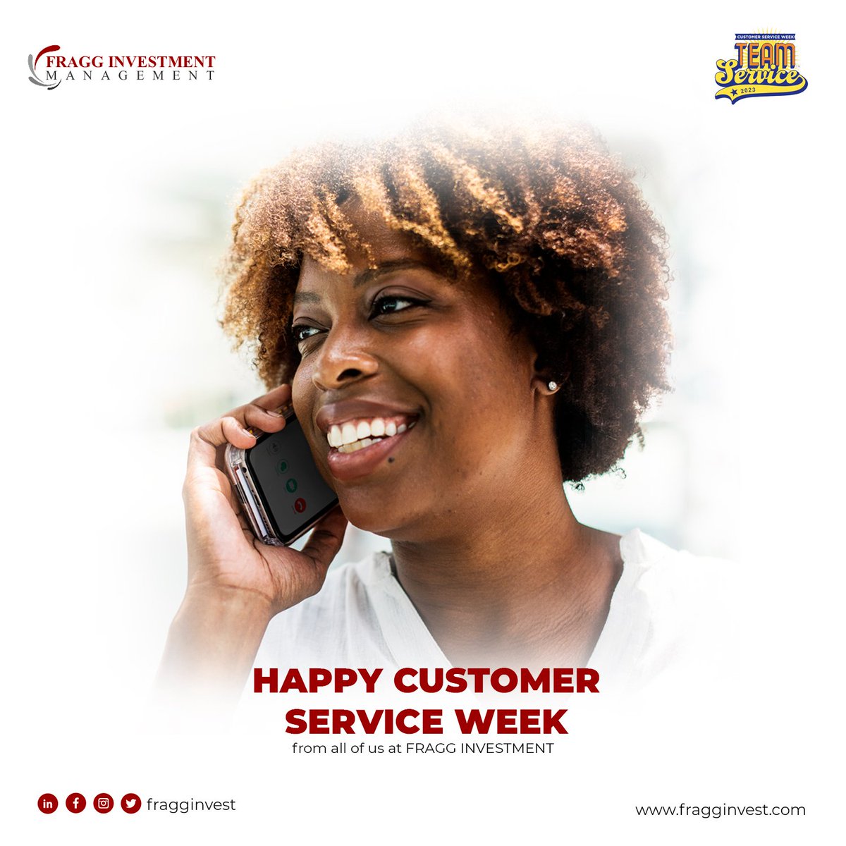 Fragginvest's tweet photo. Happy Celebrating Customer Service Week! 

At Fragg Investment Management Limited, our amazing customer service team goes above and beyond every day to ensure your satisfaction. https://t.co/HxVmtATEer