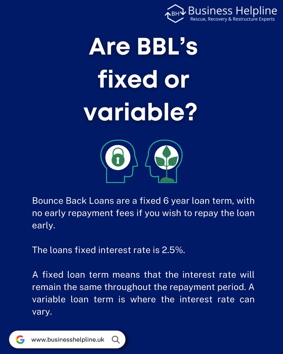 Are Bounce Back Loans fixed or variable?

BBL's are a fixed 6 year loan term with a fixed interest rate 2.5%.

Save this post for later!👏

#bbl #bouncebackloan #businessloans #businessdebt #businesshelpline #insolvency #administration #businessadvice #governmentloans