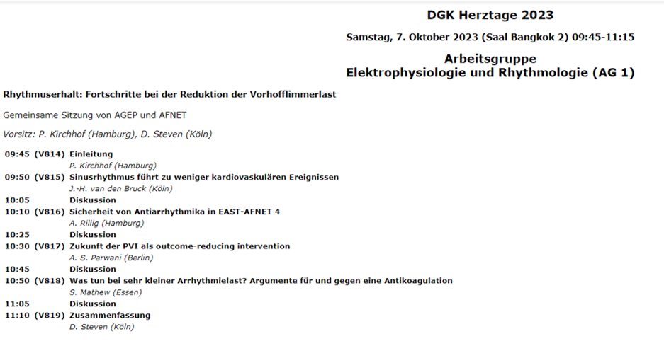 Excited about #DGKHerztage starting tomorrow in #Bonn! Don´t miss the session on  #rhythmcontrol on Saturday, October 7  . #cardiology #Afib #epeeps #cardiotwitter #EastTrial #AFNET
 @AGIKinterv @AGEP_DGK @JvdBruck @AndreasRillig @SMathewi @danielsteven_ep @DGK_org
