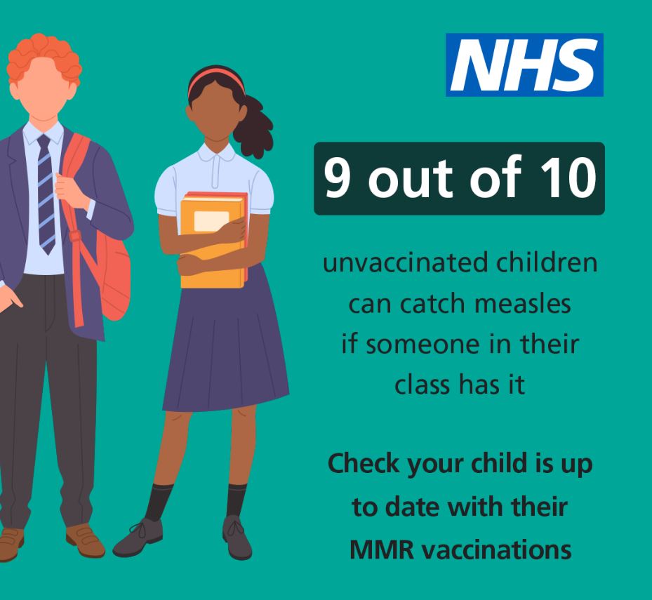Measles is highly infectious and can be passed on even before the rash appears. Make sure your child is protected from becoming seriously unwell. <a href="/NHSuk/">NHS</a> <a href="/NHSEngland/">NHS England</a> <a href="/DHSCgovuk/">Department of Health and Social Care</a>