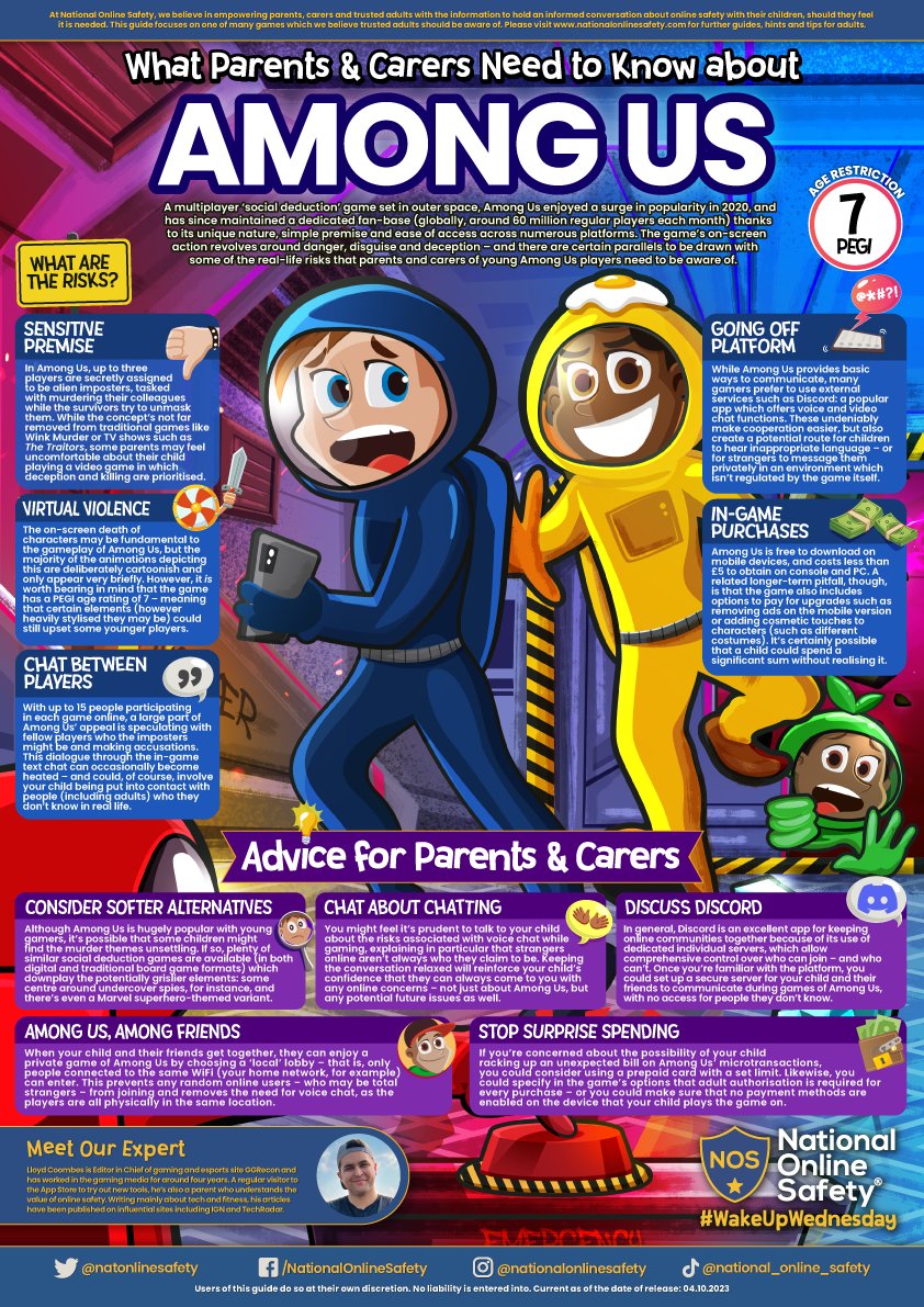 Among Us: fairly safe, or pretty sus? 👽🪐 Our updated #WakeUpWednesday guide to the hugely popular sci-fi deduction game tells parents and carers of young Among Us fans which #OnlineSafety risks they need to be watchful for 🔍 Download >> bit.ly/3LNQQ7D