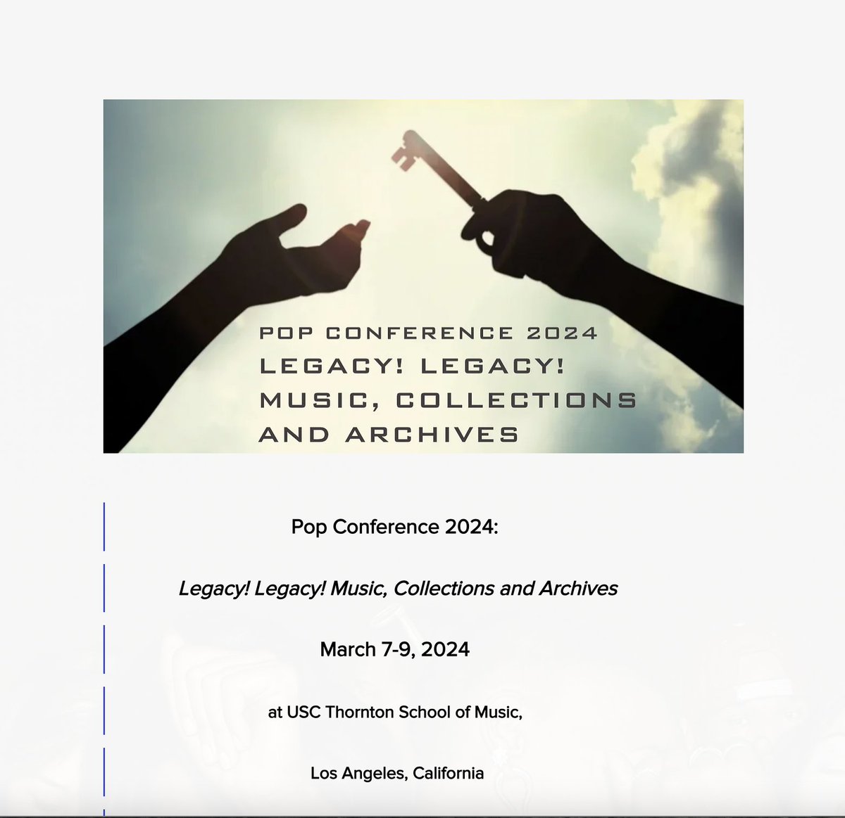 Hey music writers and music lovers: the Pop Conference 2024 call is out! We're at USC next year first week of March. I'd love to see a bunch of independent scholars, critics, journos there this coming year.