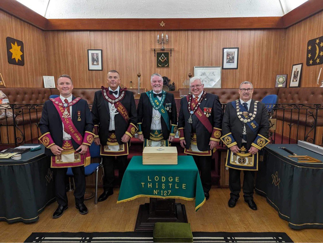 At Lodge Thistle Stewarton
127 where Lodge St David ( Tarbolton) Mauchline 133 conferred a  FC Degree on our WSW as substitute candidate.