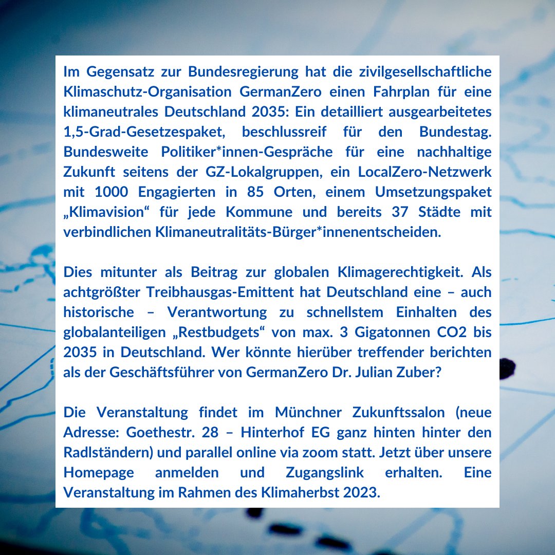Im Gegensatz zur Bundesregierung hat @_GermanZero einen Fahrplan für eine klimaneutrales Deutschland 2035: ein detailliert ausgearbeitetes 1,5-Grad-Gesetzespaket. Darüber sprechen wir mit GermanZero-Geschäftsführer @julianzuber. Zur Anmeldung: protect-the-planet.de/event/2023_10_…