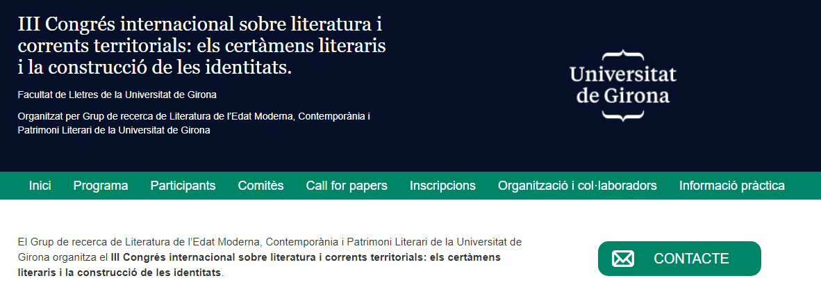 laclaudiacosta's tweet photo. 🟢#CFP: Obert el termini de presentació de propostes pel III Congrés sobre literatura i corrents territorials, enguany dedicat als certàmens literaris i la construcció de les identitats (així, en plural).

Més info: https://t.co/K4HOVXkjkS https://t.co/zeJC0WkqTB
