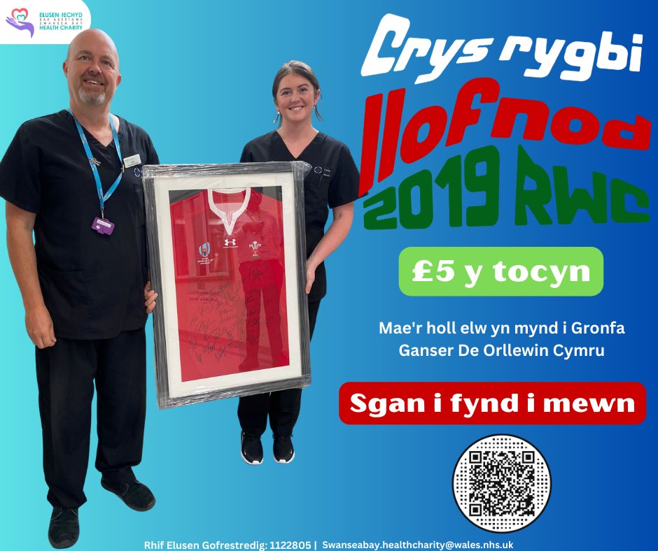 ElusenAbertawe's tweet photo. ENNILL Jersey Rygbi Cymru wedi ei arwyddo! Helpwch ni i drechu Canser yng Nghymru,
Pob lwc! 💙 https://t.co/nV5nydGJX2