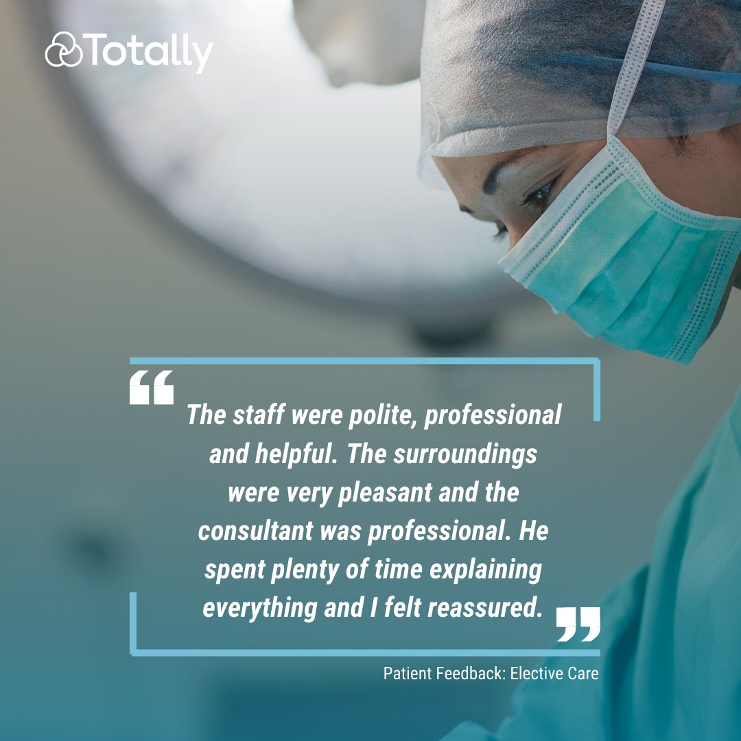 Our Elective Care services cover a range of surgical and medical specialties, all free at the point of treatment for patients.

Totally's team of highly specialised consultants deliver excellent care, reassuring patients to ensure they are at ease.  

#FeedbackFriday