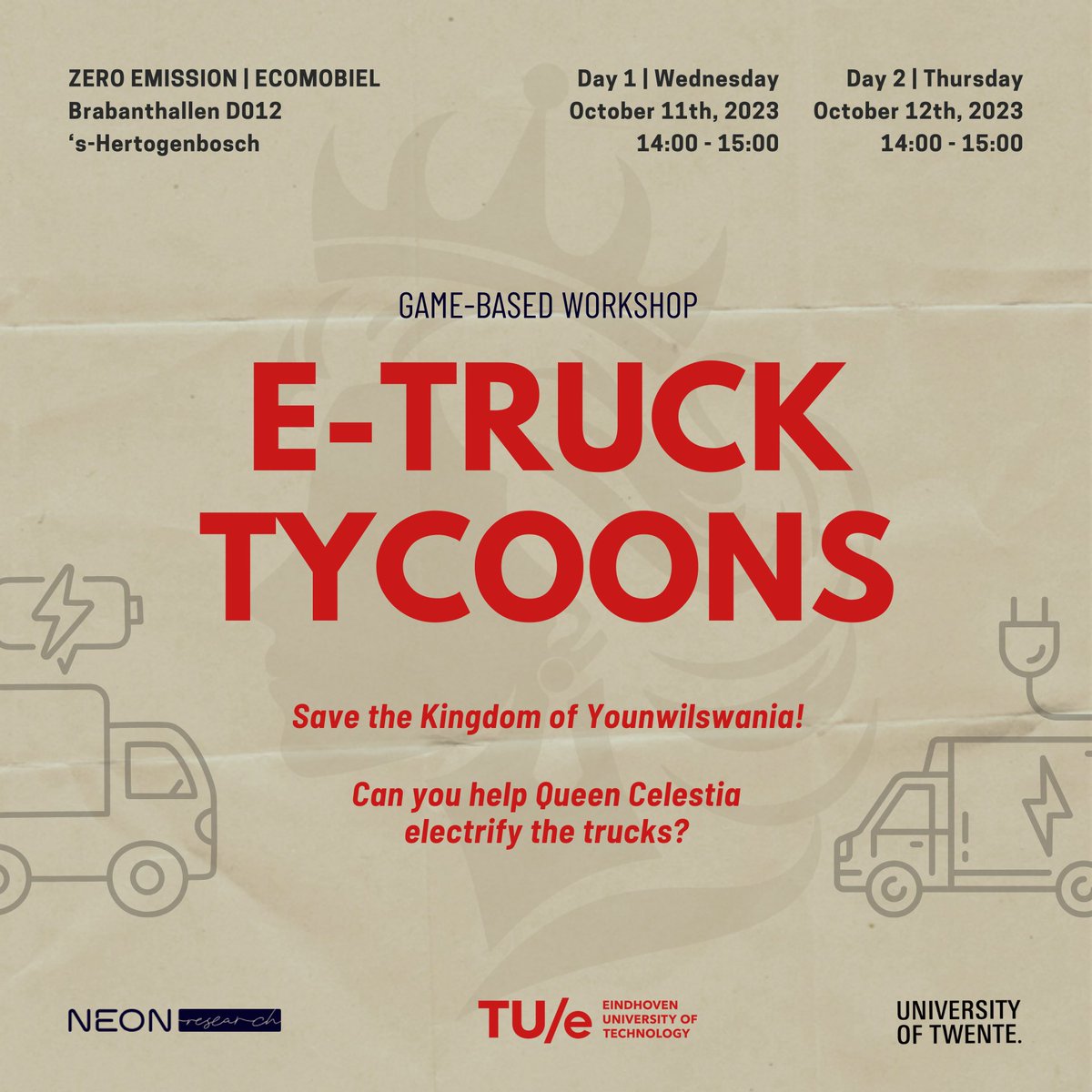 Ready to dive into the dynamic world of #electricmobility and #investment? Join us at Zero Emission | Ecomobiel in the Netherlands, Oct 11-12, 2023, for "E-Truck Tycoons" – the game of strategic e-truck investments developed by our PhDs!💡 Register now: lnkd.in/gZQMZTjF 👇