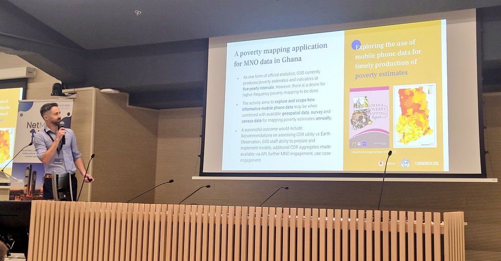 flowminder's tweet photo. Our Senior Data Analyst @the_brooksy is presenting at @Netmob23 our study on assessing the utility of mobile network operator data in #geospatial models of #poverty for Ghana (@StatsGhana @VodafoneGhana). Come &amp; find us to discuss it further #data4good https://t.co/2ZURH63Ynd