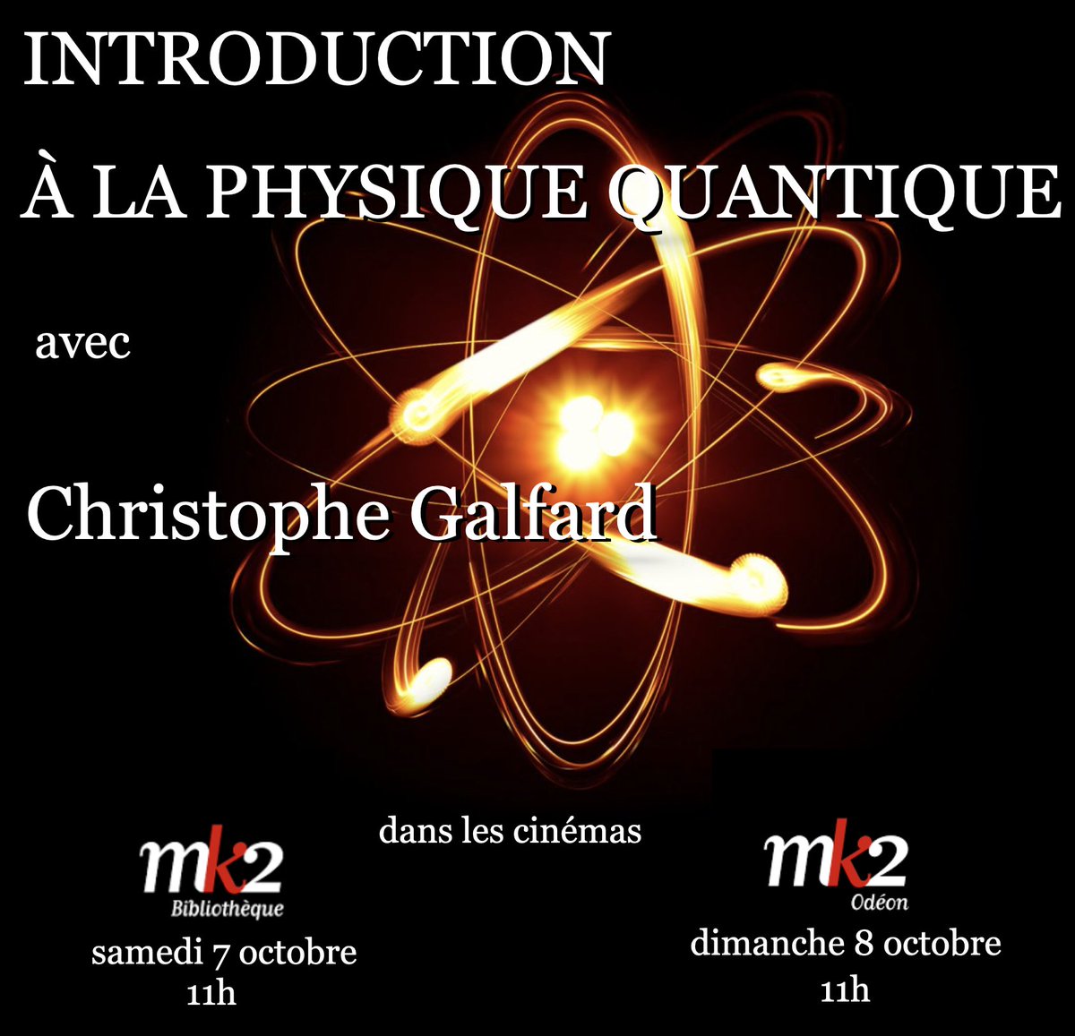 La rentrée est loin, il est temps de repartir en voyage à travers l'univers ! Mes confs grand public💫reprennent ce WE dans les cinémas <a href="/mk2/">mk2</a>,  à Paris, avec une introduction à la Physique Quantique (et au Prix Nobel 2024 de P. Agostini et A. L'Huillier) mk2.com/evenement/dern…