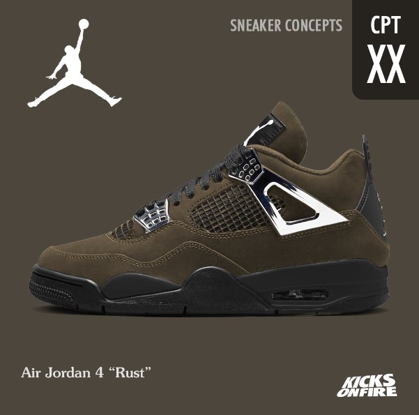HolywoodZone's tweet photo. Sneaker Concept mới đây: Air Jordan 4 "Rust" sẽ đánh bại trái tim bạn với gam màu 🤎🖤 cuốn hút.
#AirJordan4 #SneakerConcept #RustSneakers 💯👟 https://t.co/Cz6IgXSpzt