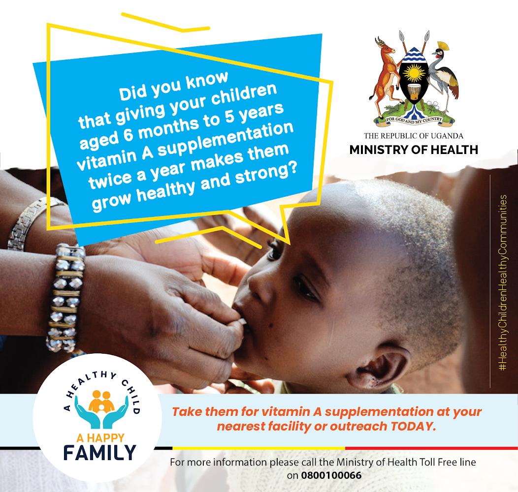 Did you know that giving your children aged 6 months to 5 years vitamin A supplementation twice a year makes them grow healthy and strong?
For more information please call the Ministry of Health toll free on: 0800 1000 66
#HealthyChildrenHealthyCommunities
#MOHDelivers