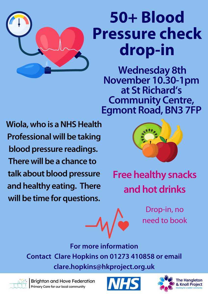 Our first, of many, community Blood Pressure check drop in's in partnership with <a href="/BH_Federation/">Brighton and Hove Federation</a>  This one is targeted to older people